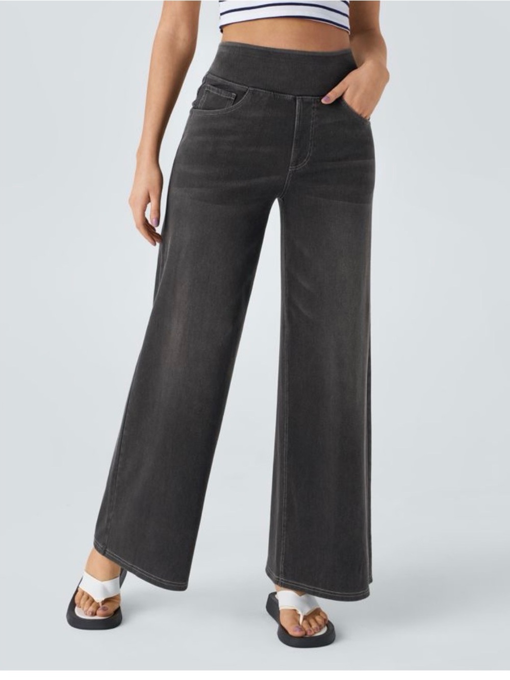NWOT Halara Flex™ High Waisted Pockets Baggy Wide Leg Washed Casual Jeans